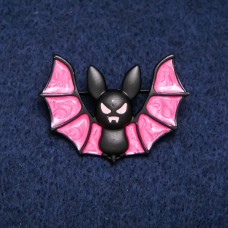 Брошь Летучая мышь черно-розовая 9341
