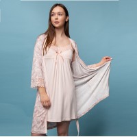 Сорочка женская c халатом персиковая 6291