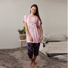 Пижама женская капри и футболка розовая 7502