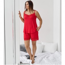 Пижама женская с шортами красная 10012