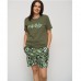 Піжама жіночий шорти та футболка з Написом зелена 15307