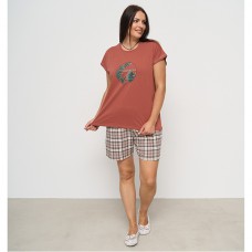 Піжама жіночий шорти та футболка теракотова 15311