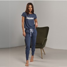 Комплект жіночий штани та футболка синій 10921