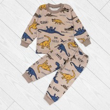 Піжама для хлопчика з штанами бежева Динозаври 19335