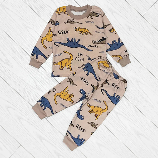 Піжама для хлопчика з штанами бежева Динозаври 19335 Піжама для хлопчика з штанами бежева Динозаври 19335