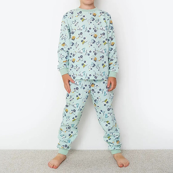 Піжама для хлопчика з штанами блакитна Машинки 19345 Піжама для хлопчика з штанами блакитна Машинки 19345