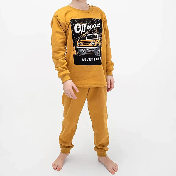 Піжама для хлопчика з штанами гірчична Напис 19349 Піжама для хлопчика з штанами гірчична Напис 19349