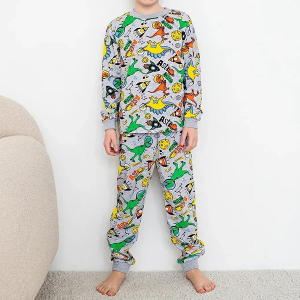 Піжама для хлопчика з штанами сіра Динозаври 19350 Піжама для хлопчика з штанами сіра Динозаври 19350