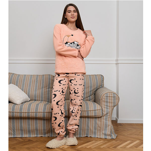 Піжама жіноча штани та джемпер на флісі Персикова 19234 Піжама жіноча штани та джемпер на флісі Персикова 19234