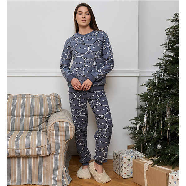 Піжама жіноча штани та джемпер сіра на флісі 19235 Піжама жіноча штани та джемпер сіра на флісі 19235