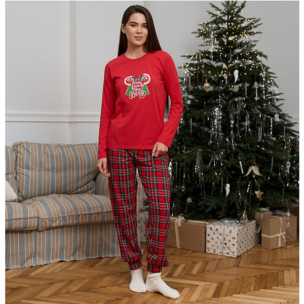 Піжама жіноча штани та джемпер червона Новогодняя 19248 Піжама жіноча штани та джемпер червона Новогодняя 19248
