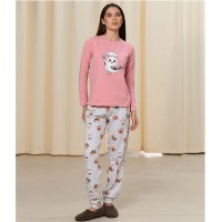 Піжама жіноча штани та джемпер сіро-рожева 19249