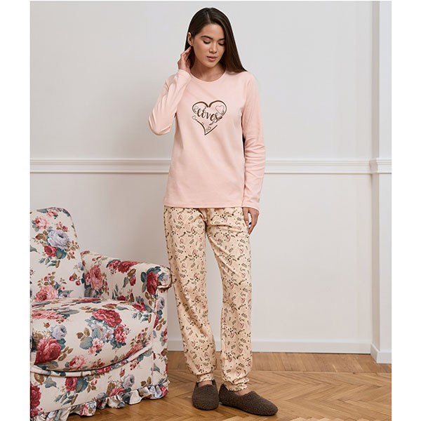 Піжама жіноча штани та джемпер персикова 19250 Піжама жіноча штани та джемпер персикова 19250