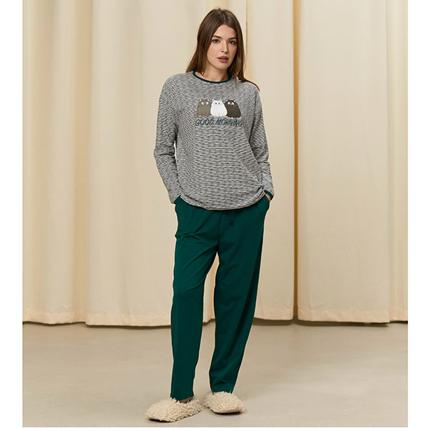 Піжама жіноча штани та джемпер бірюзова в смужку 19253 Піжама жіноча штани та джемпер бірюзова в смужку 19253