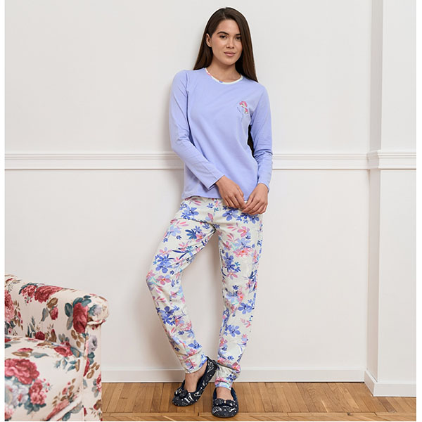 Піжама жіноча штани та джемпер блакитна Квіти 19254 Піжама жіноча штани та джемпер блакитна Квіти 19254