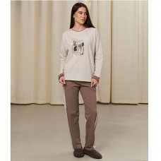 Піжама жіноча штани та джемпер бежева з малюнком 19255