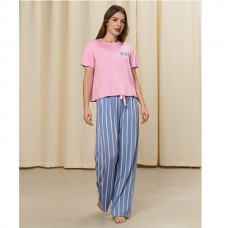 Піжама жіноча штани і футболка рожева в смужку 19256