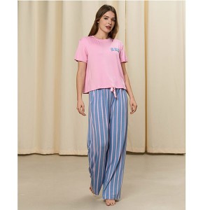 Піжама жіноча штани і футболка рожева в смужку 19256