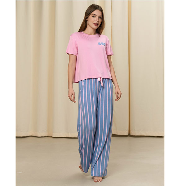 Піжама жіноча штани і футболка рожева в смужку 19256 Піжама жіноча штани і футболка рожева в смужку 19256