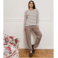 Піжама жіноча штани та джемпер бежева в смужку 19259