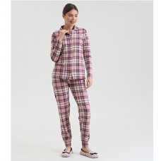 Піжама жіноча штани та сорочна в клітинку рожева 19264