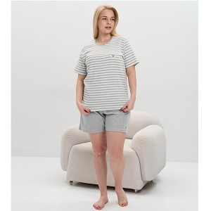 Жіноча піжама шорти та футболка сіра в смужку 19456