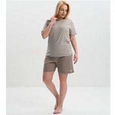 Жіноча піжама шорти та футболка бежева в смужку 19457