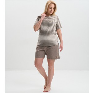 Жіноча піжама шорти та футболка бежева в смужку 19457