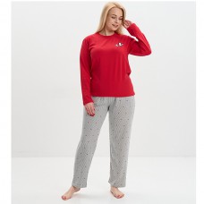 Піжама жіноча штани та джемпер червоно-сіра 19460