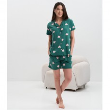 Піжама жіноча шорти та сорочка бірюзова з сердечками 19462