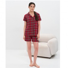 Піжама жіноча шорти та сорочка червона в клітинку 19463