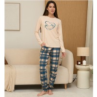 Піжама жіноча штани та джемпер бежева в клітинку 19498