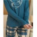 Піжама жіноча штани та джемпер бірюзова в клітинку 19499