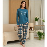 Піжама жіноча штани та джемпер бірюзова в клітинку 19499