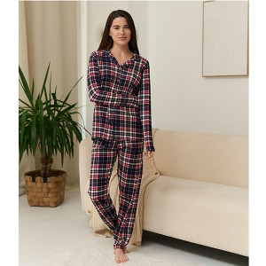 Піжама жіноча штани та сорочка синя в клітинку 19505