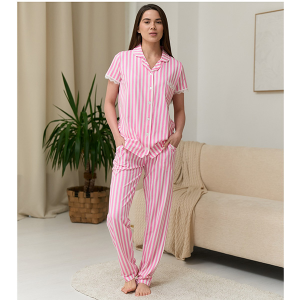 Піжама жіноча штани та сорочка рожева в смужку 19507