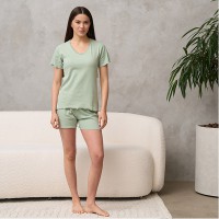 Піжама жіноча шорти футболка зелена 19720