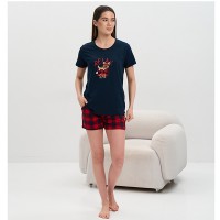 Піжама жіноча шорти футболка синяя 19727
