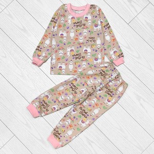 Піжама для дівчинки штани та джемпер з начосом бежева 19740