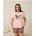 Піжама жіночій шорти та футболка бавовна Персикова 19329