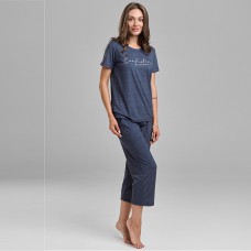 Жіночий комплект бриджі та футболка колір синій 11641