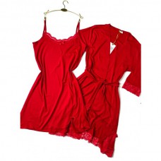 Сорочка жіноча з халатом червона 14117
