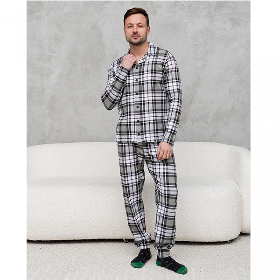 Піжама чоловіча штани та сорочка в клітинку 18331 Піжама чоловіча штани та сорочка в клітинку 18331