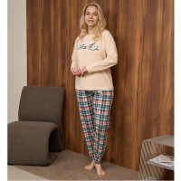 Піжама жіноча з штанами в клітинку Молочна 19408
