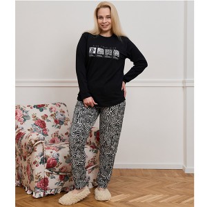 Піжама жіноча з штанами чорна принт зебра 19411