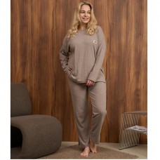 Піжама жіноча штани та джемпер бежева в рубчик 19416