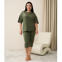 Піжама жіноча капрі та футболка хакі 19176
