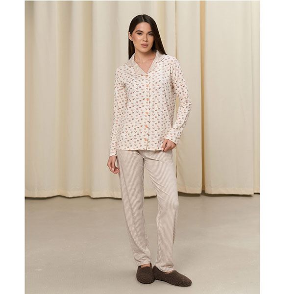 Піжама жіноча штані і сорочка бежева малюнок 19178 Піжама жіноча штані і сорочка бежева малюнок 19178