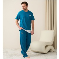 Піжама чоловіча штани та футболка бірюзова 19192