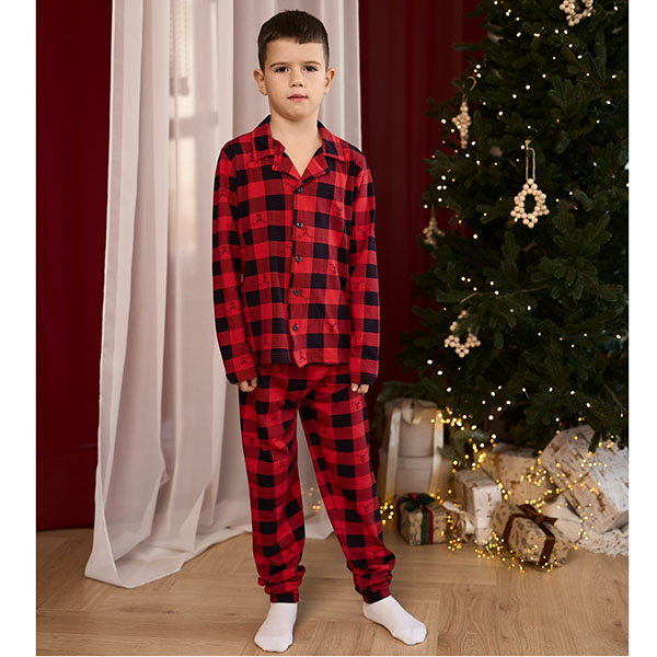 Піжама для хлопчика штани та сорочка червона в клітинке 19211 Піжама для хлопчика штани та сорочка червона в клітинке 19211